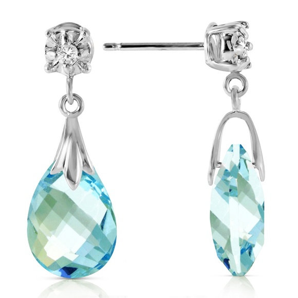 Galaxy Gold Products Jewelry - 14K. GOLD STUD EARRINGS WITH DIAMONDS & BLUE TOPAZ